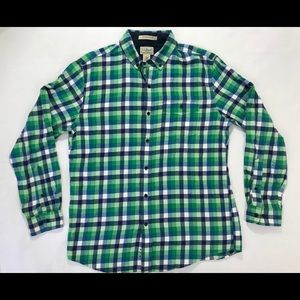 LL Bean Mens Med Slightly Fitted Blue Plaid Button